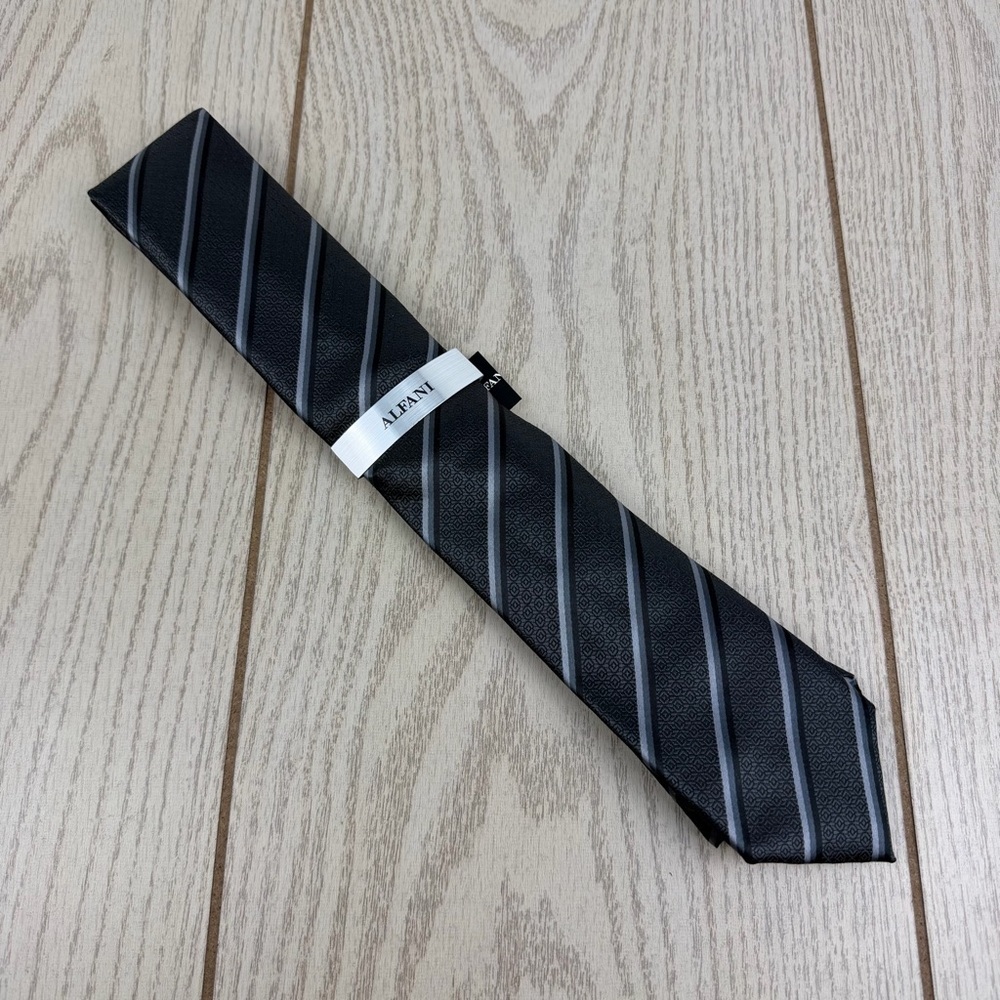 775 Alfani Men's Tie Vaughn Stripe 001 Black $55 Polyester 1afc24-2002